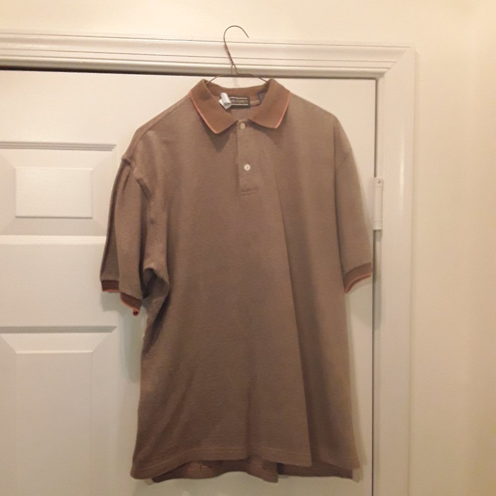 J McLaughlin Men's Polo Shirt Cotton Casual Orange Multi color Size Medium
